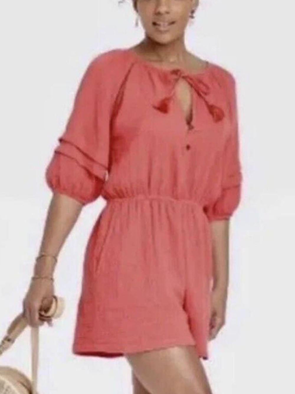 Knox Rose Coral Tie-Neck Short Romper
